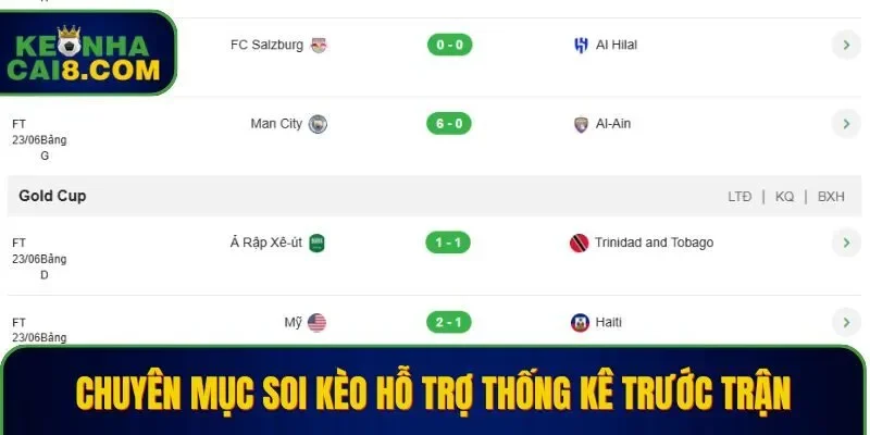 Chuyên mục Soi Kèo hỗ trợ thống kê trước trận